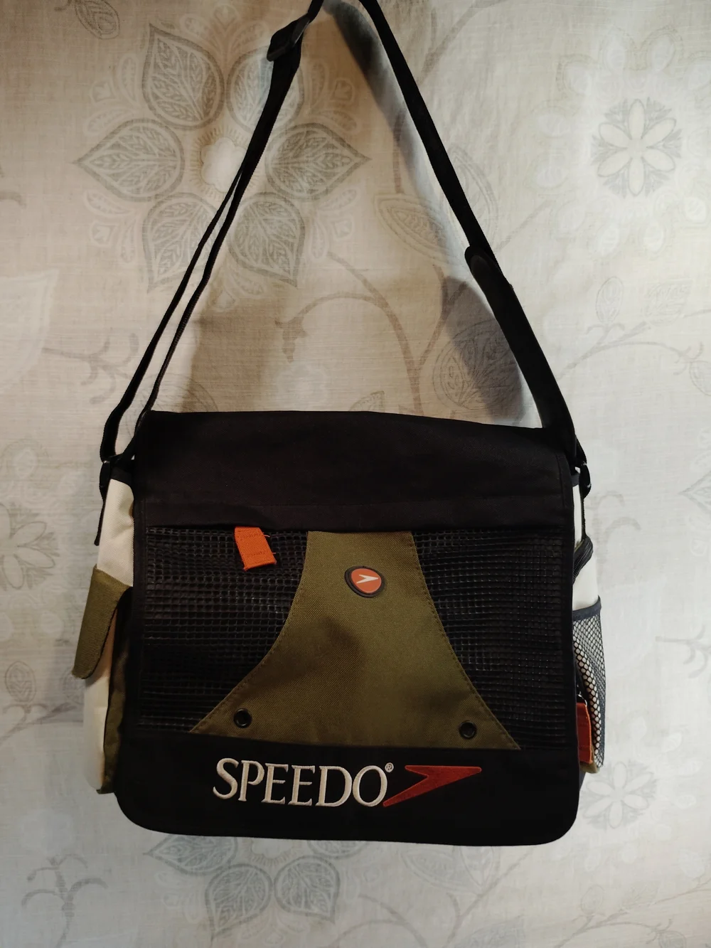 Speedo Black Olive Green and White Messenger Bag